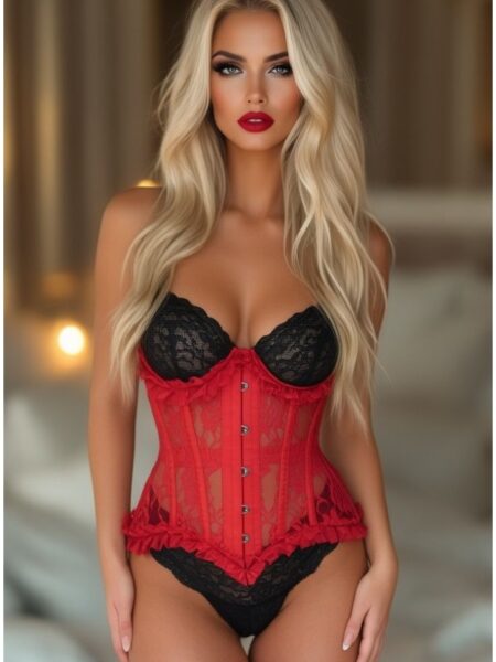 LIMITED EDITION Top Drawer Red Sheer Lace Steel Boned Underwire Waist Cincher — Pleasure Zone Houston
