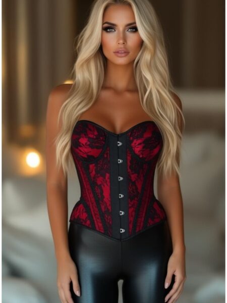 LIMITED EDITION Top Drawer Red w/Black Lace Steel Boned Underwire Bustier Corset