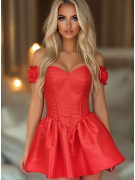 LIMITED EDITION Top Drawer Steel Boned Red Brocade & Taffeta Corset Dress — Pleasure Zone Houston