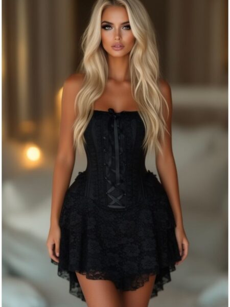 LIMITED EDITION Top Drawer Steel Boned Strapless Black Lace Victorian Corset Dress — Pleasure Zone Houston