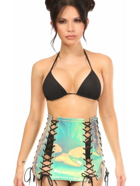 Mint Holo Lace-Up Skirt — Pleasure Zone Houston