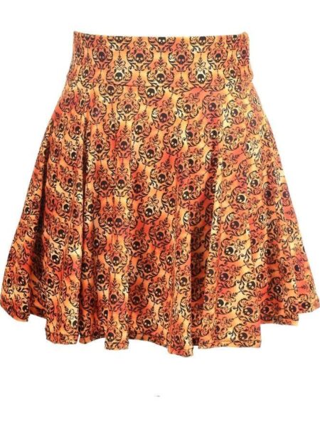 Orange Skulls Gothic Print Stretch Lycra Skirt — Pleasure Zone Houston