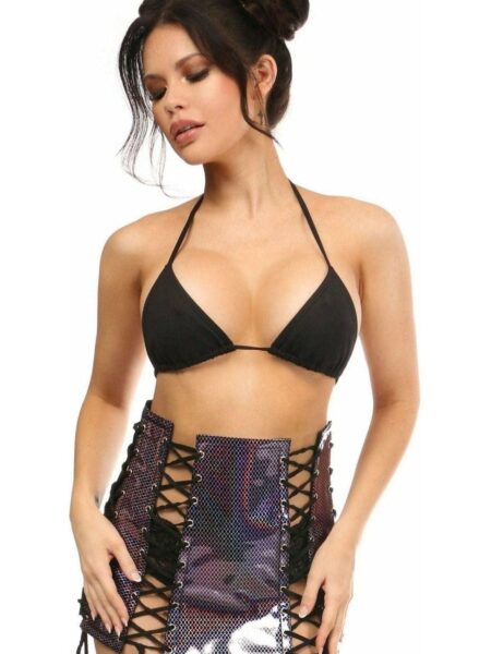 Rainbow Fishnet Pattern PVC Lace-Up Skirt — Pleasure Zone Houston
