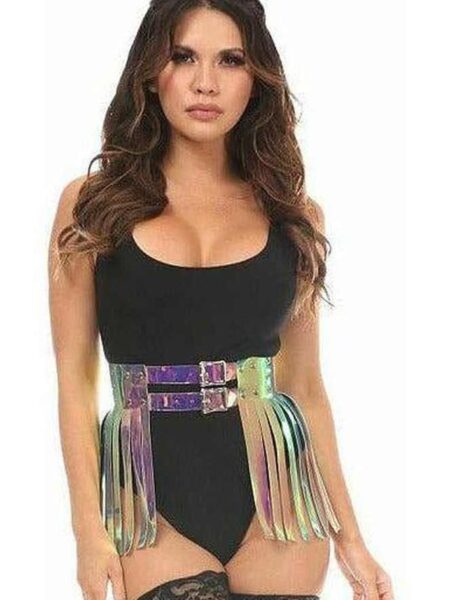 Rainbow Gold Holo Fringe Skirt — Pleasure Zone Houston
