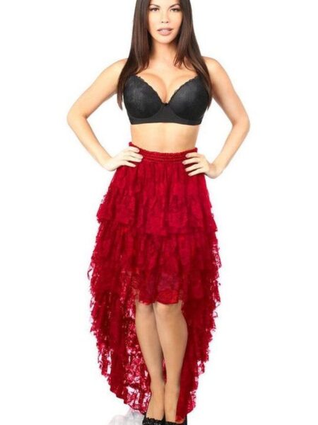 Red High Low Lace Skirt — Pleasure Zone Houston