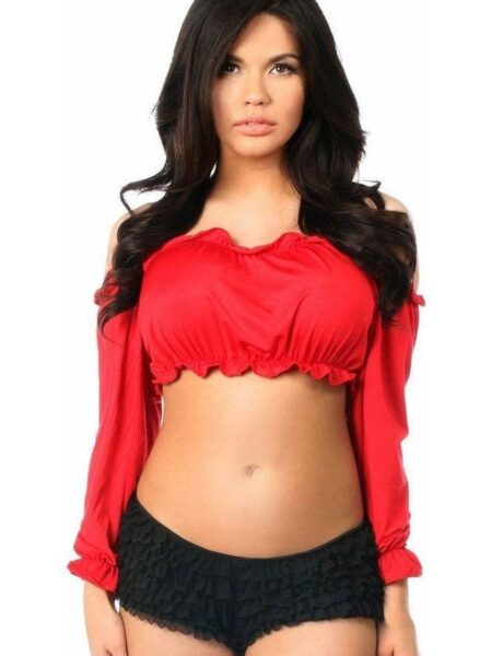 Red Long Sleeve Peasant Top — Pleasure Zone Houston