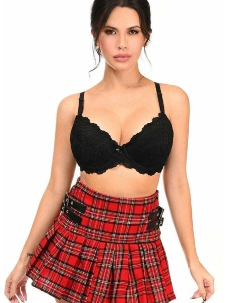 Red Plaid Pleated Skirt w/Buckles — Pleasure Zone Houston
