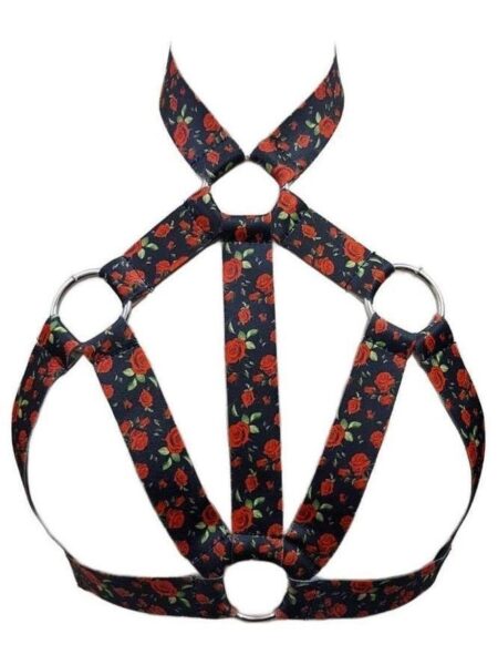 Red Roses Stretchy Body Harness w/Silver Hardware — Pleasure Zone Houston