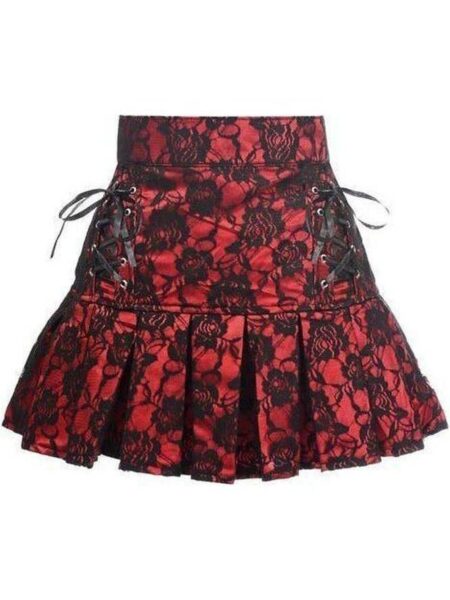 Red Satin w/Black Lace Overlay Lace-Up Skirt — Pleasure Zone Houston