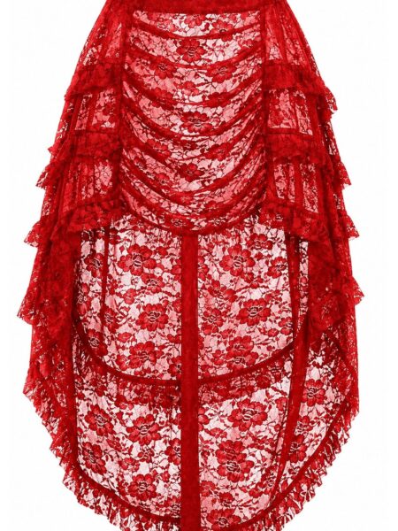 Sheer Red Lace Ruched Front High Low Lace Skirt — Pleasure Zone Houston