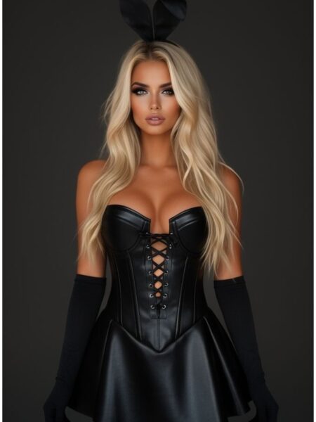 Top Drawer 4 PC Faux Leather Bunny Corset Dress Costume — Pleasure Zone Houston