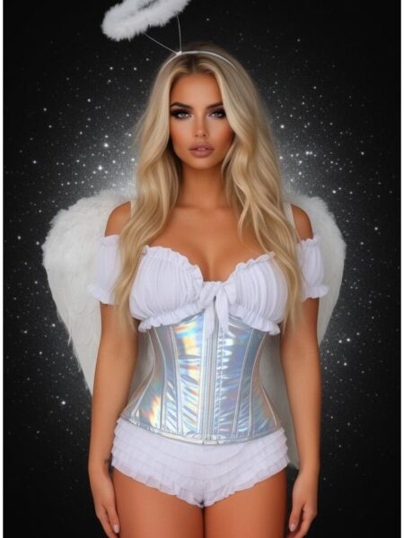 Top Drawer 5 PC Silver Holo Angel Corset Costume — Pleasure Zone Houston