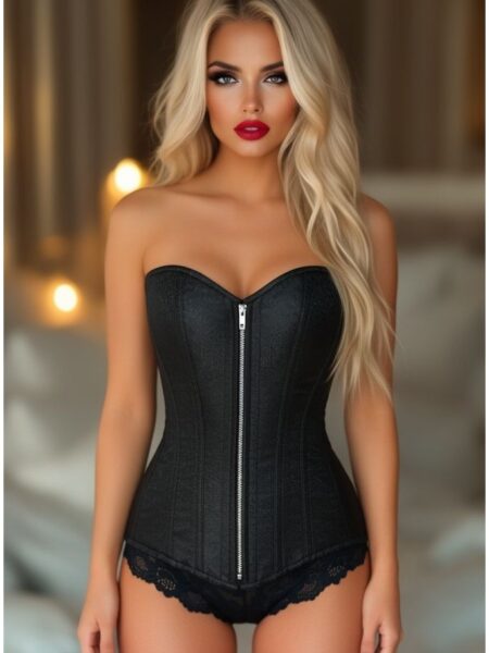 Top Drawer Black Brocade Steel Boned Corset — Pleasure Zone Houston