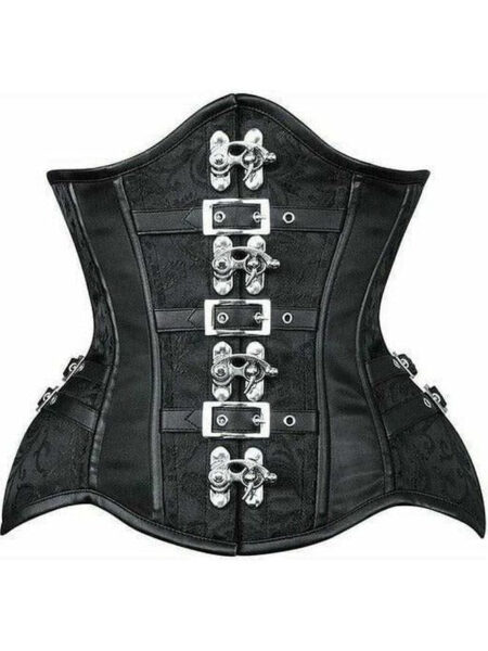 Top Drawer Black Brocade Steel Boned Underbust Corset w/Buckles — Pleasure Zone Houston