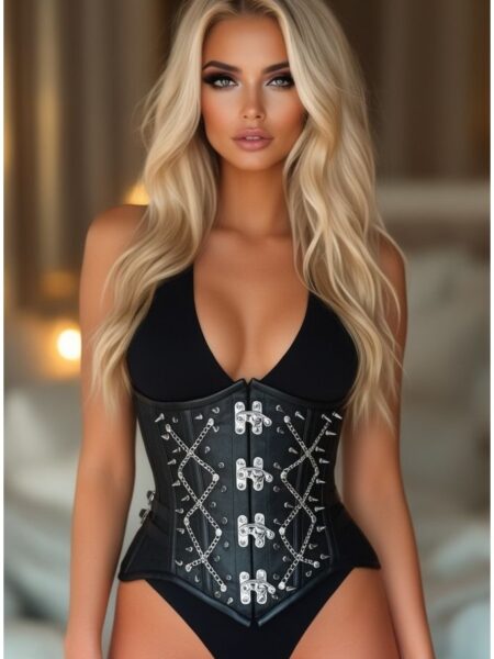 Top Drawer Black Brocade Steel Boned Underbust Corset w/Silver Hardware