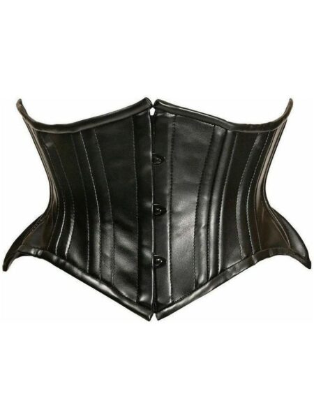 Top Drawer Black Faux Leather Double Steel Boned Curvy Cut Waist Cincher — Pleasure Zone Houston