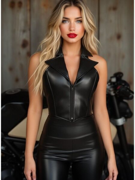 Top Drawer Black Faux Leather Steel Boned Collared Bustier Top — Pleasure Zone Houston
