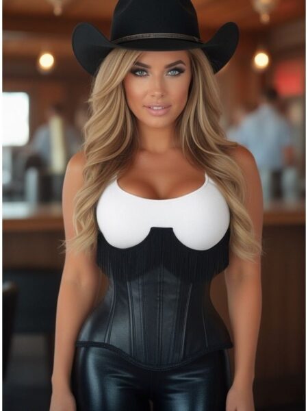 Top Drawer Black Faux Leather Steel Boned Underbust Corset w/Fringe