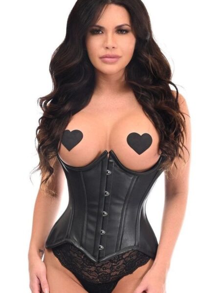 Top Drawer Black Faux Leather Steel Boned Underwire Curvy Cut Waist Cincher Corset