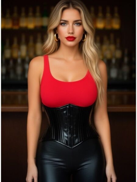 Top Drawer Black Patent PVC Vinyl Double Steel Boned Curvy Cut Waist Cincher