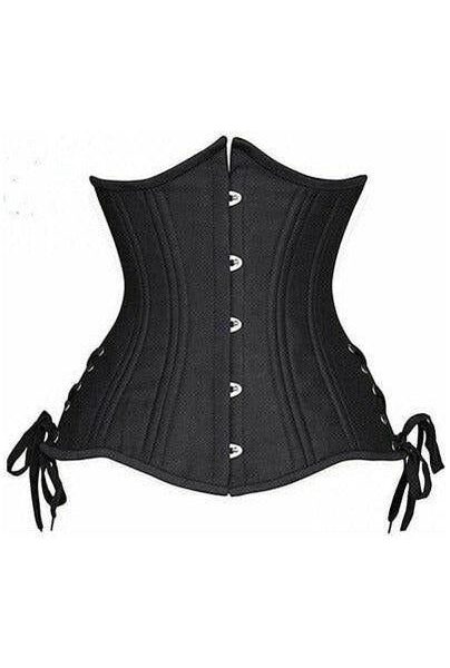 Top Drawer Black Satin Double Steel Boned Curvy Cut Waist Cincher Corset w/Lace-Up Sides — Pleasure Zone Houston