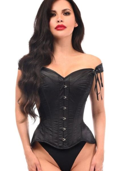 Top Drawer Black Satin Steel Boned Corset w/Straps
