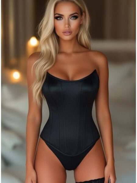 Top Drawer Black Satin Steel Boned Overbust Corset w/Side Zipper