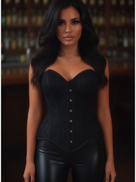 Top Drawer Black Satin w/Black Lace Overlay Steel Boned Overbust Corset