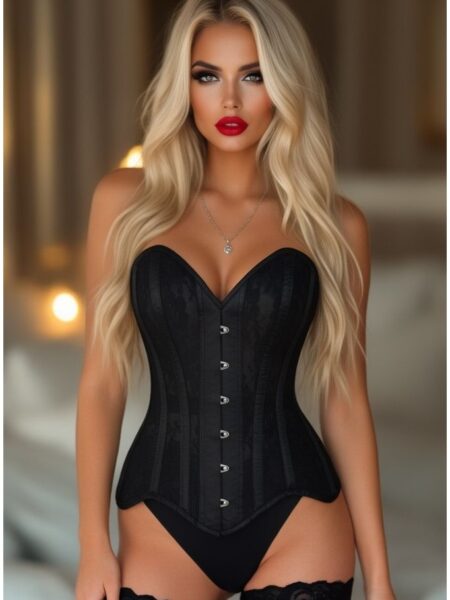 LIMITED EDITION Top Drawer Black Sheer Mesh Net & Lace Steel Boned Overbust Corset