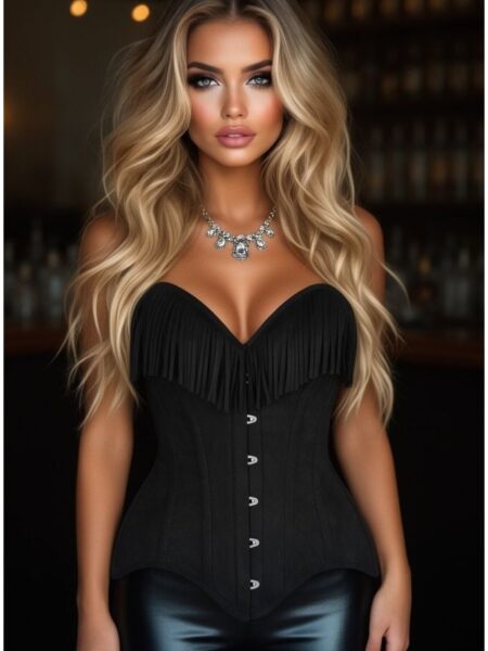 LIMITED EDITION Top Drawer Black Suede Steel Boned Overbust Corset w/Fringe