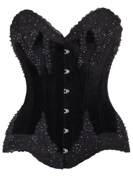 Top Drawer Black Velvet & Beaded Steel Boned Overbust Corset — Pleasure Zone Houston