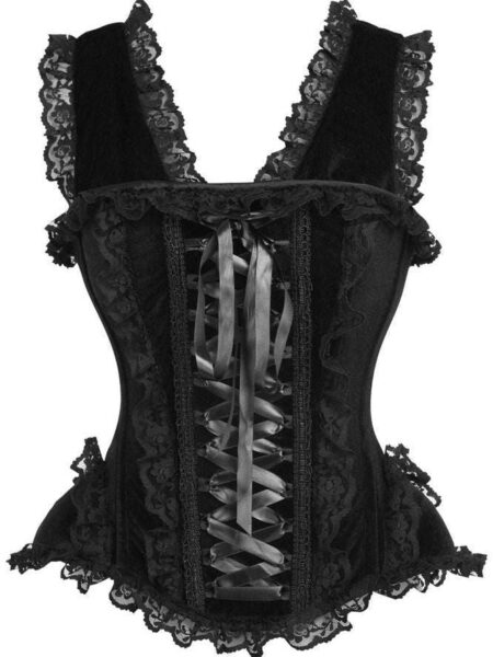 LIMITED EDITION Top Drawer Black Velvet & Lace Steel Boned Corset w/Cap Sleeves