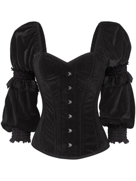 Top Drawer Black Velvet Steel Boned Long Sleeve Corset