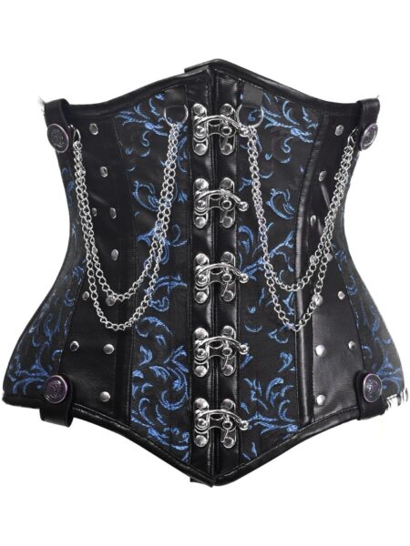 Top Drawer Black/Blue Steel Boned Underbust Corset w/Chains and Clasps — Pleasure Zone Houston