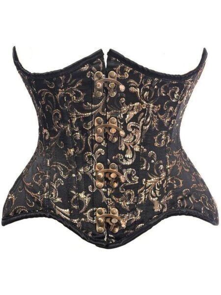 Top Drawer Black/Gold Brocade Double Steel Boned Under Bust Corset — Pleasure Zone Houston