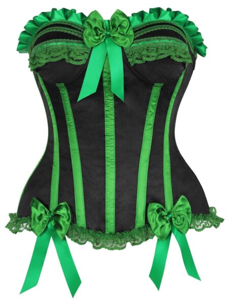 Top Drawer Black/Green Satin Steel Boned Burlesque Corset