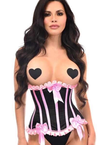 Top Drawer Black/Pink Steel Boned Burlesque Underbust Corset Waist Cincher — Pleasure Zone Houston