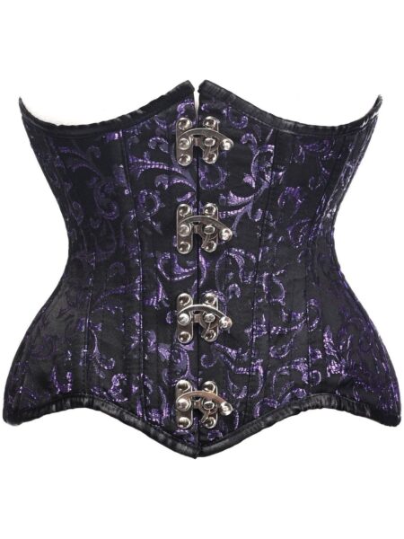 Top Drawer Black/Purple Brocade Double Steel Boned Under Bust Corset — Pleasure Zone Houston