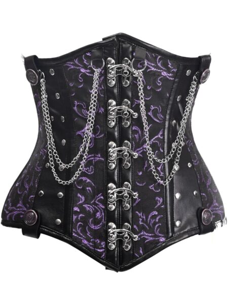 Top Drawer Black/Purple Steel Boned Underbust Corset w/Chains and Clasps — Pleasure Zone Houston