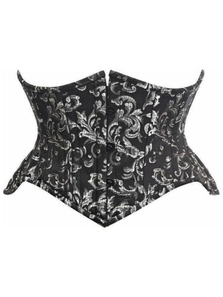 Top Drawer Black/Silver Brocade Double Steel Boned Mini Cincher Corset — Pleasure Zone Houston