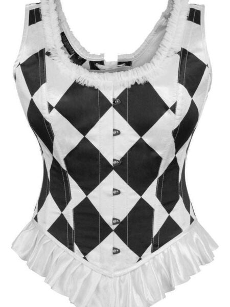 LIMITED EDITION Top Drawer Black/White Diamond Steel Boned Corset w/Straps — Pleasure Zone Houston