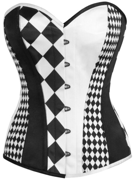 Top Drawer Black/White Print Steel Boned Corset — Pleasure Zone Houston