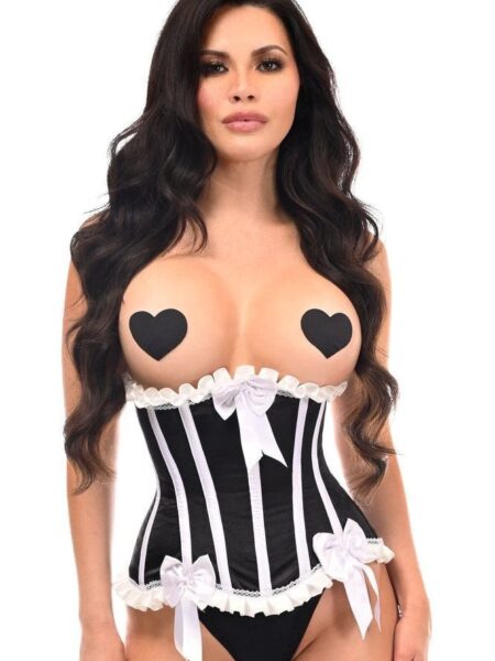 Top Drawer Black/White Steel Boned Burlesque Underbust Corset Waist Cincher