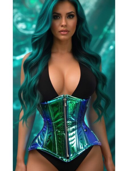 Top Drawer Blue/Teal Holo Double Steel Boned Underbust Waist Cincher Corset — Pleasure Zone Houston