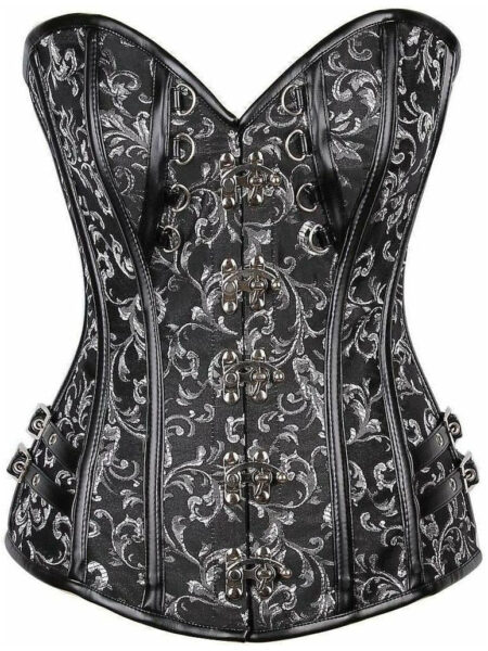 Top Drawer Brocade & Faux Leather Steel Boned Corset — Pleasure Zone Houston
