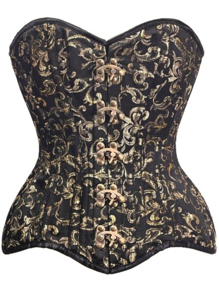 Top Drawer CURVY Black/Gold Brocade Double Steel Boned Overbust Corset — Pleasure Zone Houston