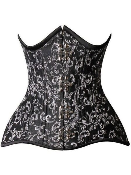Top Drawer CURVY Black/Silver Brocade Double Steel Boned Under Bust Corset — Pleasure Zone Houston