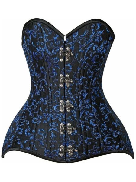 Top Drawer CURVY Blue Brocade Double Steel Boned OverBust Corset — Pleasure Zone Houston