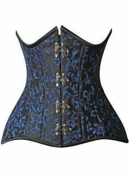 Top Drawer CURVY Blue Brocade Double Steel Boned Under Bust Corset — Pleasure Zone Houston