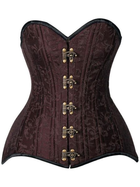 Top Drawer CURVY Brown Brocade Double Steel Boned Overbust Corset — Pleasure Zone Houston